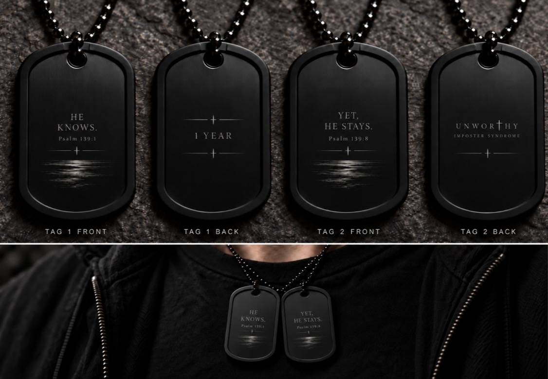 Paired black dog tags